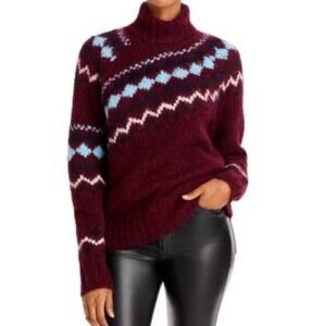 10 Crosby Derek Lam Maroon and Sky Patterned Turtleneck Sweater